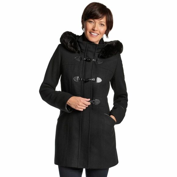 New! FORECASTER Women's Wool-Blend Faux Fur Hooded Coat Removable Hood Size 14 - Picture 1 of 3